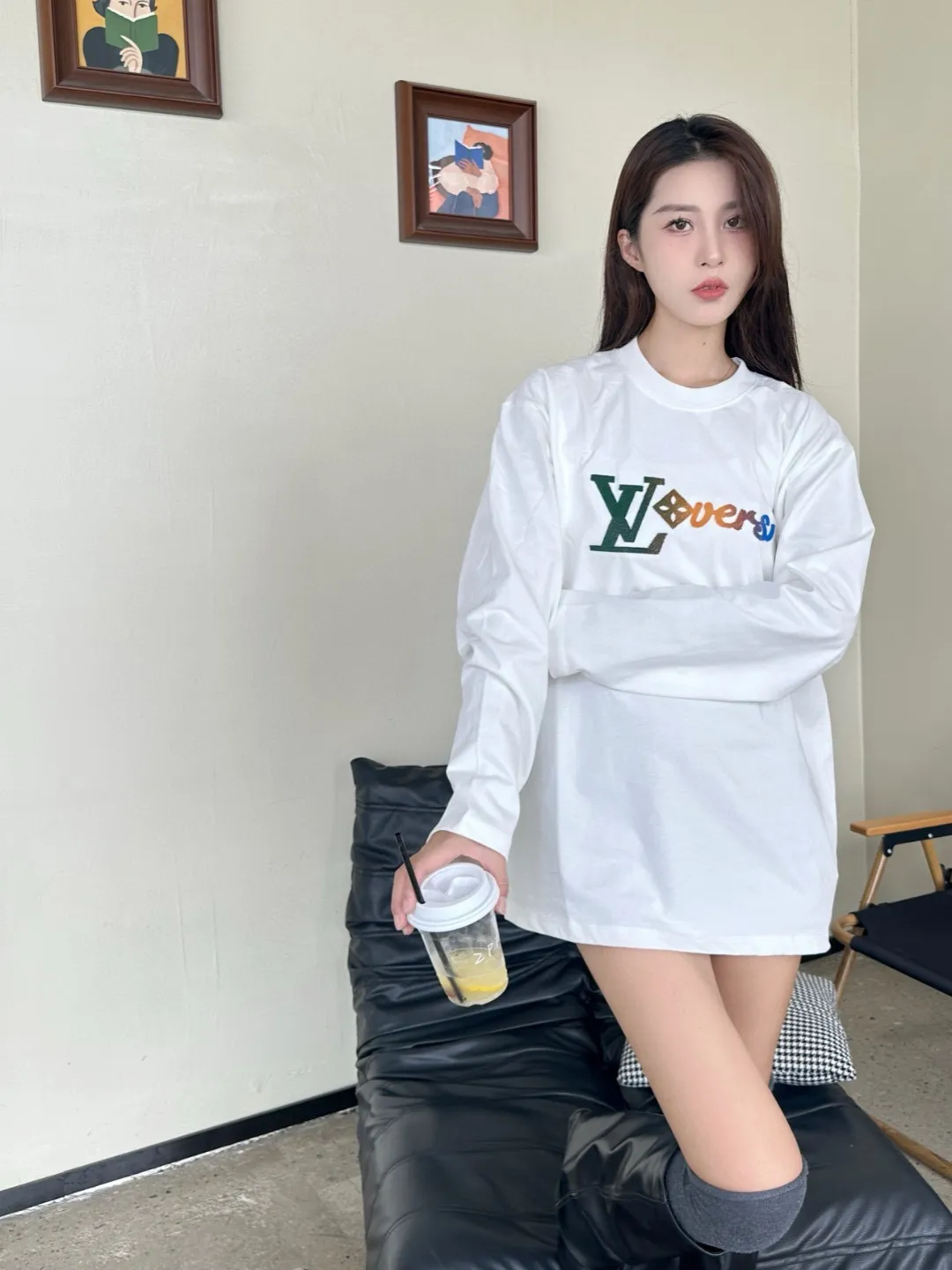 Louis Vuitton/Louis Vuitton 25Fw color gradient logo toothbrush sleeve long-sleeved T-shirt